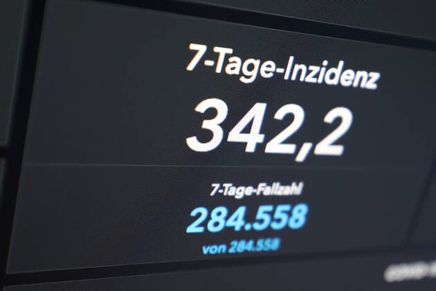 Dashboard des RKI, die 7-Tage-Inzidenz liegt nun bei 342,2 7-Tage-Inzidenz, Dashboard des RKI auf einem Monitor am 13.08.2022 in Siegen Deutschland.