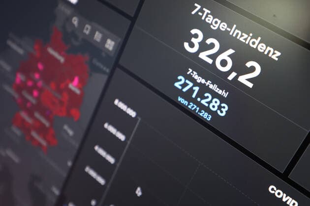 Dashboard des RKI, die 7-Tage-Inzidenz liegt nun bei 326,2 7-Tage-Inzidenz, Dashboard des RKI auf einem Monitor am 14.08.2022 in Siegen Deutschland.
