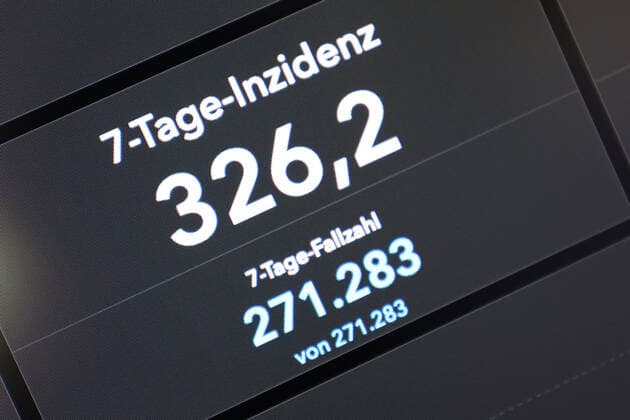 Dashboard des RKI, die 7-Tage-Inzidenz liegt nun bei 326,2 7-Tage-Inzidenz, Dashboard des RKI auf einem Monitor am 14.08.2022 in Siegen Deutschland.