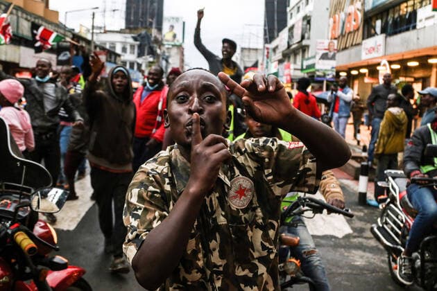 August 15, 2022, Nakuru, Kenya: Kenyans celebrate in Nakuru City s Kenyatta Avenue after Wafula Chebukati, Chairman of The Independent Electoral and Boundaries Commission (IEBC) declared, William Ruto, the duly elected president of the Republic of Kenya in a hotly contested race. Nakuru Kenya - ZUMAs197 20220815_zaa_s197_228 Copyright: xJamesxWakibiax