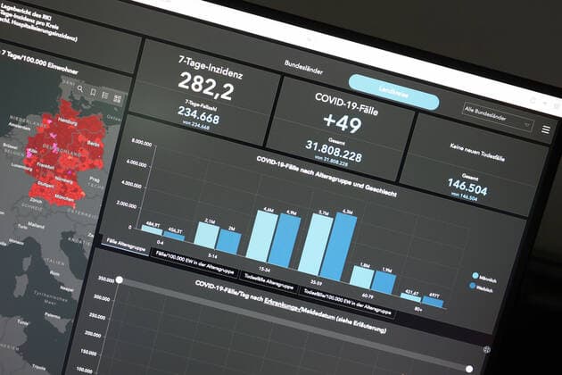 Dashboard des RKI, die 7-Tage-Inzidenz liegt nun bei 282,2 7-Tage-Inzidenz, Dashboard des RKI auf einem Monitor am 22.08.2022 in Siegen Deutschland.