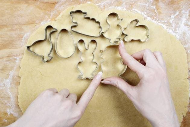 Preparing easter gingerbread cookies. Steps of making pastry. Festive dessert  BEW1E03FE77