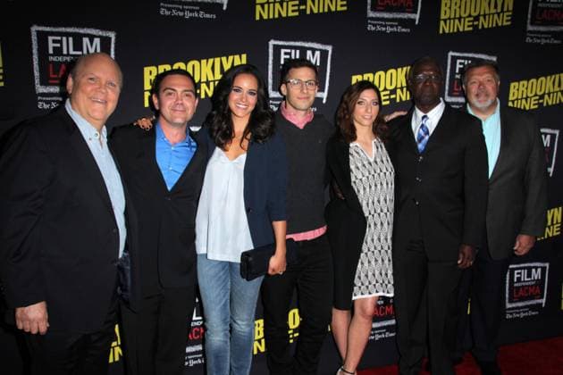 Dirk Blocker. Joe Lo Truglio, Melissa Fumero, Andy Samberg, Chelsea Peretti, Andre Braugher, Joel McKinnon Miller at An Evening With Brooklyn Nine Nine, LACMA, Los Angeles, CA 05-07-15 , 18746666.jpg, talent, star, person, people, event, celebrity, fame, famous, entertainment, popular,