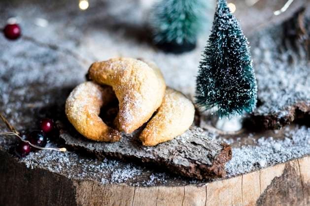 Studio shot of vanilla cookies and Christmas decorations, SBDF04567