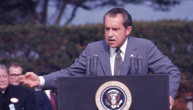 January 20, 1973, Washington, District of Columbia, United States: RICHARD M. NIXON, the 37th president of the United States of America giving a speech at his 1973 presidential inauguration. He had previously served as a U.S. Representative and a U.S. Senator from California. Although credited with ending American fighting in Vietnam, improving international relations with the U.S.S.R. and China, he became the only President to ever resign the office, as a result of the Watergate scandal. By the time of his death on April 22, 1994, he had written numerous books on his experiences in public life and foreign policy. Washington U.S. - ZUMAk09_ 19730120_jtc_k09_866 Copyright: xKeystonexPressxAgencyx
