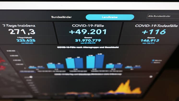 Dashboard des RKI, die 7-Tage-Inzidenz liegt nun bei 271,3 7-Tage-Inzidenz, Dashboard des RKI auf einem Monitor am 25.08.2022 in Siegen Deutschland.