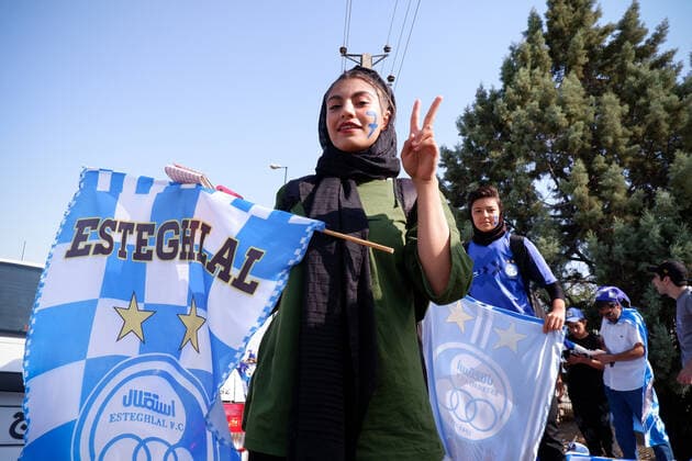 August 25, 2022, Tehran, Tehran, Iran: Female soccer fans prepare to attend a match between their team Esteghlal and Mes-e Kerman in Iran s Premier League at Azadi stadium in Tehran, Iran, Aug. 25, 2022. A limited number of Iranian women have been allowed into a stadium in Tehran to watch a league football match for the first time. Tehran Iran - ZUMAi98_ 20220825_zih_i98_026 Copyright: xRouzbehxFouladix