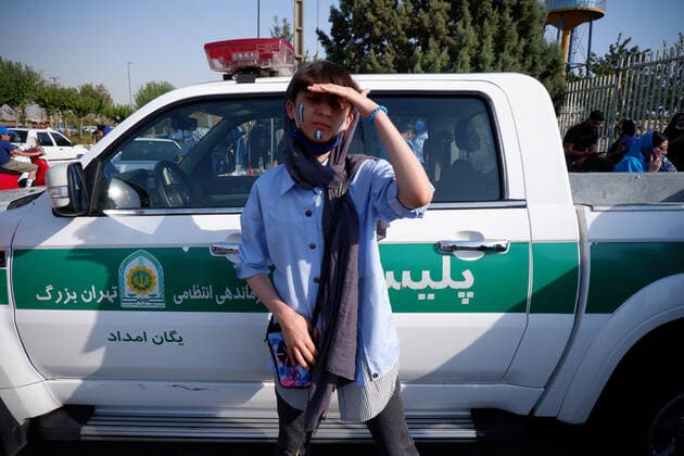 August 25, 2022, Tehran, Tehran, Iran: Female soccer fans prepare to attend a match between their team Esteghlal and Mes-e Kerman in Iran s Premier League at Azadi stadium in Tehran, Iran, Aug. 25, 2022. A limited number of Iranian women have been allowed into a stadium in Tehran to watch a league football match for the first time. Tehran Iran - ZUMAi98_ 20220825_zih_i98_051 Copyright: xRouzbehxFouladix