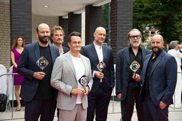 Stefan Holtz, Jan Ruschke, Florian Iwersen, Nils Landmark, Nicholas Ofczarek und Christopher Schier, Preistraeger Fiktion, Roter Teppich, Red Carpet Show, Ankunft, arrival, 58. Verleihung des Adolf-Grimme-Preises Adolf-Grimme-Preis Grimmepreis in Marl, 26.08.2022. a