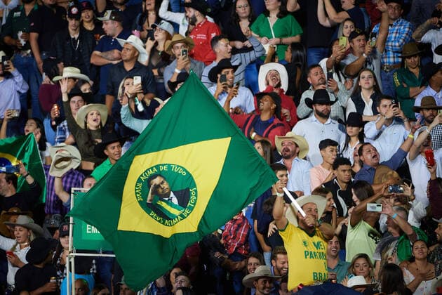 August 26, 2022, Barretos, Sao Paulo, Brazil: Supporters of Brazilian president and re-election candidate Jair Bolsonaro during the opening of the 28th International Rodeo in Barretos, Sao Paulo, Brazil, on August 26, 2022. Barretos Brazil - ZUMAv129 20220826_znp_v129_009 Copyright: xIgorxDoxValex