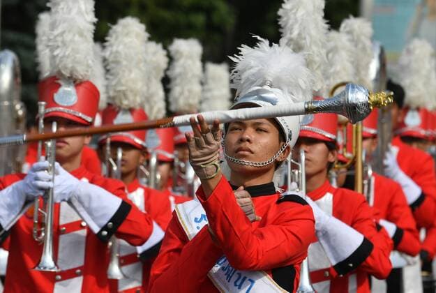Russia Military Music Festival 8261865 27.08.2022 Members of the Thailand s Boonwattana School Marching Band perform during the Spasskaya Tower international military music festival at the Exhibition of Achievements of National Economy (VDNKh) in Moscow, Russia. Mikhail Voskresenskiy Sputnik Moscow Russia  Copyright: xMikhailxVoskresenskiyx