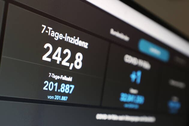 Dashboard des RKI, die 7-Tage-Inzidenz liegt nun bei 242,8 7-Tage-Inzidenz, Dashboard des RKI auf einem Monitor am 29.08.2022 in Siegen Deutschland.