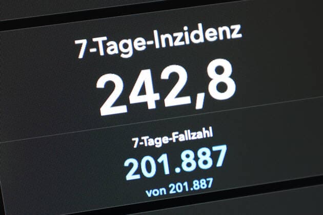 Dashboard des RKI, die 7-Tage-Inzidenz liegt nun bei 242,8 7-Tage-Inzidenz, Dashboard des RKI auf einem Monitor am 29.08.2022 in Siegen Deutschland.