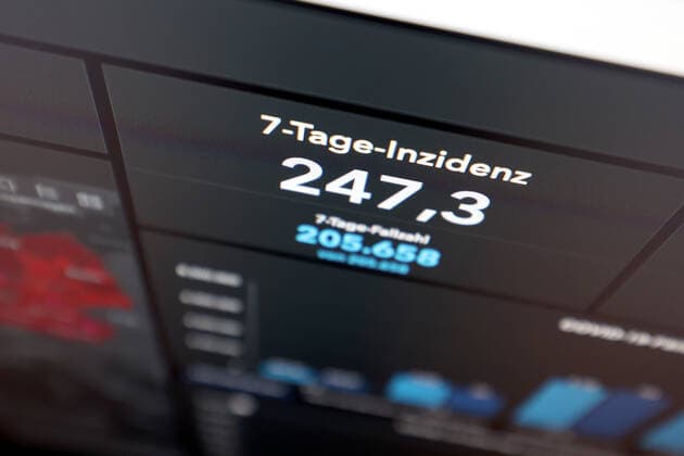 Dashboard des RKI, die 7-Tage-Inzidenz liegt nun bei 247,3 7-Tage-Inzidenz, Dashboard des RKI auf einem Monitor am 30.08.2022 in Siegen Deutschland.