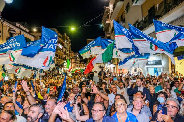 Italy: Giorgia Meloni in Cosenza Supporters of Fratelli d Italia in Cosenza on 30 August during Giorgia Meloni s election rally ahead of the 25 September Italian elections ABPH7558 Copyright: xAntonioxBalascox