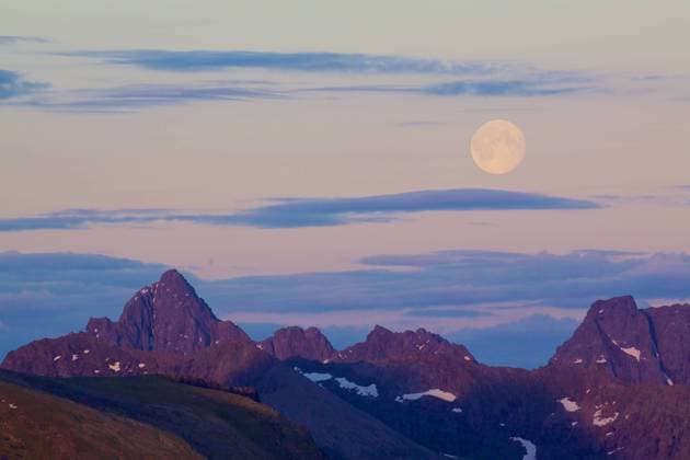 Creative Highlights World Full moon over sharp mountain peaks on Lofoten islands in Norway , 4390611.jpg, beautiful, blue, Europe, full moon, landscape, Lofoten, Luna, Moon, mountains, nature, night, north, Norway, norwegian, outdoors, panorama, peaks, picturesque, Scandinavia, scenery, scenic, summer, Vestvagoy,