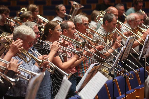 Abschlusskonzert in der Tonhalle im Rahmen des Kirchenmusikfests Rheinklang am 03.09.2022 in Duesseldorf. Rund 500 Teilnehmerinnen und Teilnehmer nahmen an Workshops fuer Blaeser, Choere, Orgel und Popularmusik teil waehrend des dreitaegigen Kirchenmusikfests Rheinklang der Evangelischen Kirche im Rheinland. (Siehe epd-Meldung vom 04.09.2022) Kirchenmusikfest Rheinklang der Evangelischen Kirche im Rheinland