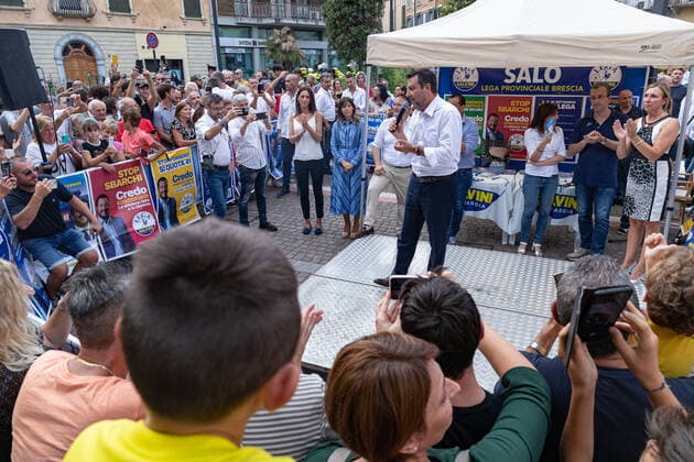Italien, Matteo Salvini in Brescia Matteo Salvini Rally In Salo During The 2022 Electoral Campaign SalÃ², Provence of Brescia, Italy. 4 September 2022. La Lega Leader Matteo Salvini delivers his speech during a rally for the electoral campaign ahead of Italian general election on September. In the picture: Matteo Salvini SalÃ² Italy  Copyright: xStefanoxNicolix originalFilename: nicoli-matteosa220904_npu5q.jpg