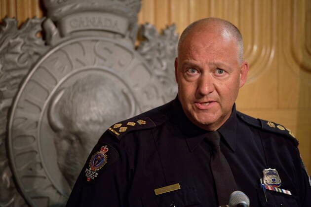 September 5, 2022, Regina, Saskatchewan, Canada: Regina Police Chief Evan Bray speaks during a press conference at RCMP F Division Headquarters in Regina on Monday, Sept. 5, 2022. Damien Sanderson and Myles Sanderson allegedly stabbed and killed 10 people between James Smith Cree Nation and Weldon, Sask. on Sunday morning. Today, the RCMP said Damien was located deceased at the First Nation, while his brother Myles is still at large and possibly in Regina. Regina Canada  - ZUMAc35_ 20220905_zaf_c35_143 Copyright: xMichaelxBellx