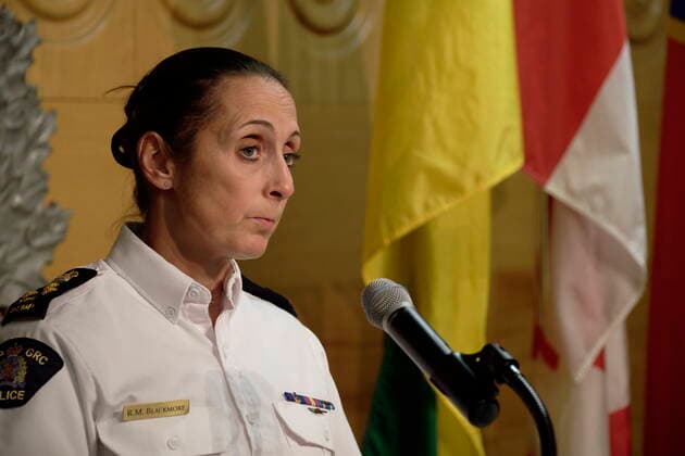 September 5, 2022, Regina, Saskatchewan, Canada: Assistant Commissioner Rhonda Blackmore speaks during a press conference at RCMP F Division Headquarters in Regina on Monday, Sept. 5, 2022. Damien Sanderson and Myles Sanderson allegedly stabbed and killed 10 people between James Smith Cree Nation and Weldon, Sask. on Sunday morning. Today, the RCMP said Damien was located deceased at the First Nation, while his brother Myles is still at large. Regina Canada  - ZUMAc35_ 20220905_zaf_c35_145 Copyright: xMichaelxBellx