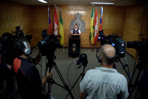 News Bilder des Tages September 7, 2022, Regina, Saskatchewan, Canada: Assistant Commissioner Rhonda Blackmore speaks during a press conference at RCMP F Division Headquarters in Regina on Wednesday Sept. 7, 2022. Myles Sanderson, a suspect in a deadly series of stabbings in Saskatchewan, was caught by police on a highway, arrested, and died, RCMP said Wednesday. Regina Canada - ZUMAc35_ 20220907_zaf_c35_181 Copyright: xMichaelxBellx