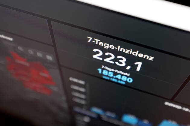 Dashboard des RKI, die 7-Tage-Inzidenz liegt nun bei 223,1 7-Tage-Inzidenz, Dashboard des RKI auf einem Monitor am 08.09.2022 in Siegen Deutschland.