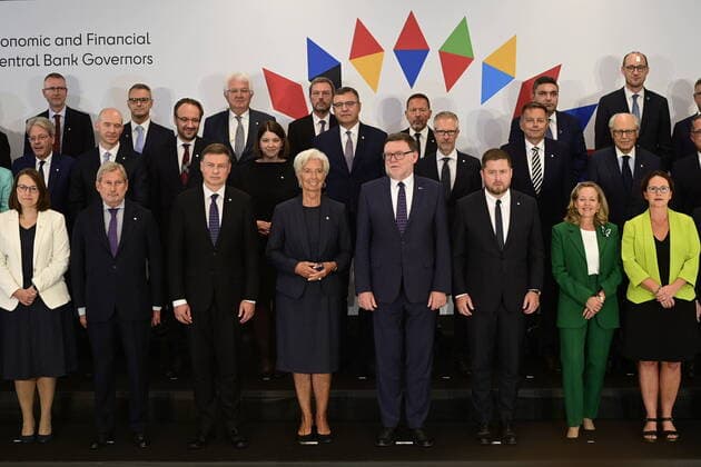 News Themen der Woche KW36 News Bilder des Tages Informal meeting of EU finance ministers and central bank governors, with members of European Central Bank (ECB) and other EU institutions was held on September 9, 2022, in Prague, Czech Republic. On the photo are seen in the first row: 3rd from right Czech National Bank (CNB) governor Ales Michl, 4th from right Czech Finance Minister Zbynek Stanjura and 5th from right President of the European Central Bank Christine Lagarde. (CTKxPhoto RomanxVondrous) CTKPhotoP2022090907688 