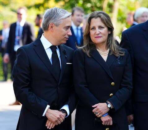 September 10, 2022, Ottawa, ON, CAN: Minister of Finance Chrystia Freeland and Minister of Innovation, Science and Industry Francois-Philippe Champagne take part in a ceremony to proclaim the accession of the new Sovereign, King Charles III, at Rideau Hall, in Ottawa, Saturday, Sept. 10, 2022. Ottawa CAN - ZUMAc35_ 20220910_zaf_c35_046 Copyright: xSeanxKilpatrickx
