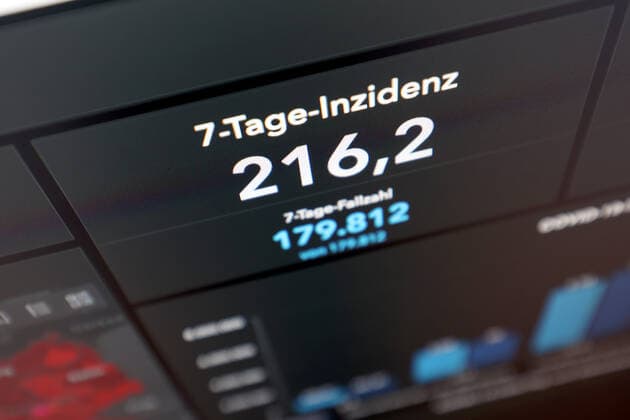 Dashboard des RKI, die 7-Tage-Inzidenz liegt nun bei 216,2 7-Tage-Inzidenz, Dashboard des RKI auf einem Monitor am 12.09.2022 in Siegen Deutschland.