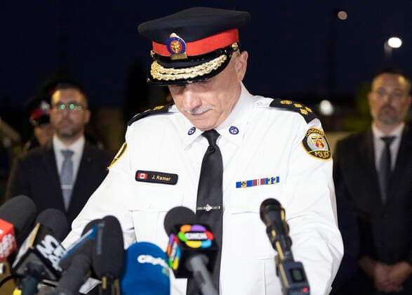 September 12, 2022, Mississauga, ON, CANADA: Toronto Police Chief James Ramer speaks to the media at the scene of a shooting in Mississauga, Ont., Monday, Sept. 12, 2022. Cst. Andrew Hong, of the Toronto Police Service, was fatally shot after two separate shootings left two dead and three injured in the Greater Toronto Area on Monday afternoon. Mississauga CANADA  - ZUMAc35_ 20220912_zaf_c35_185 Copyright: xArlynxMcadoreyx