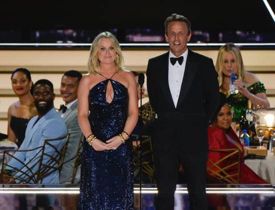 (L-R) Amy Poehler and Seth Meyers speak onstage during the 74th annual Primetime Emmy Awards at the Microsoft Theater in Los Angeles on Monday, September 12, 2022.  LAP20220912058 MIKExGOULDING