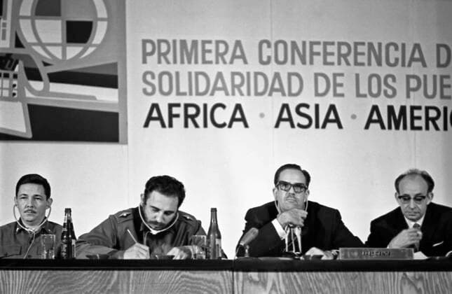 Conference of Solidarity with the People of Asia, Africa and Latin America 6069963 10.01.1966 The 1st Conference of Solidarity with the People of Asia, Africa and Latin America in Havana, Republic of Cuba. From left: Revolutionary Armed Forces of the Republic of Cuba Raul Castro, Chairman of the Council of Ministers of the Republic of Cuba Fidel Castro, President of the Republic of Cuba Osvaldo Dorticos Torrado, and Foreign Minister of the Republic of Cuba and president of the conference, Raul Roa Garcia. Havana Cuba  Copyright: xx
