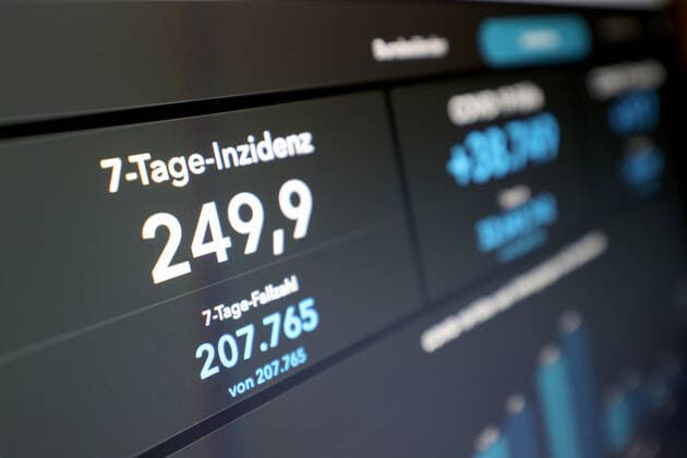 News Bilder des Tages Dashboard des RKI, die 7-Tage-Inzidenz liegt nun bei 249,9 7-Tage-Inzidenz, Dashboard des RKI auf einem Monitor am 16.09.2022 in Siegen Deutschland.