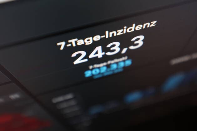 Dashboard des RKI, die 7-Tage-Inzidenz liegt nun bei 243,3 7-Tage-Inzidenz, Dashboard des RKI auf einem Monitor am 19.09.2022 in Siegen Deutschland.