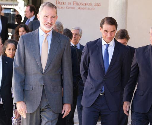 September 20, 2022, Madrid, Spain: King Felipe VI of Spain and tennis player Rafael Nadal seen during the delivery of the Camino Real Award on its fifth edition, at the auditorium of the University of Alcala, in Alcala de Henares, Madrid. The Camino Real award has been granted by the Franklin Institute of the University of Alcala, which recognizes the professional work of Spaniards who in an outstanding and exemplary way project and enhance the positive image of Spain in the United States. The projection of the image of Spain in North America by the tennis player, means his triumph in the US Open (2019), as well as in previous editions of 2010, 2013, 2017 and in other tournaments played in North America. Madrid Spain - ZUMAs197 20220920_zaa_s197_097 Copyright: xAtilanoxGarciax