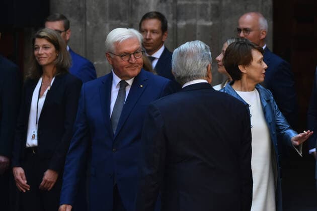 September 20, 2022, Mexico City, Mexico: (L) President of the Federal Republic of Germany Frank-Walter Steinmeier accompanied by his wife Elke BoÂ¼denbender and Mexico s President Andres Manuel Lopez Obrador during the welcoming ceremony before to the Germany-Mexico bilateral meeting as part of Frank-Walter Steinmeier s Working Visit to Mexico at the National Palace. on September 20, 2022 in Mexico City, Mexico. Mexico City Mexico - ZUMAe321 20220920_zia_e321_052 Copyright: xCarlosxTischlerxEyepixxGroupx
