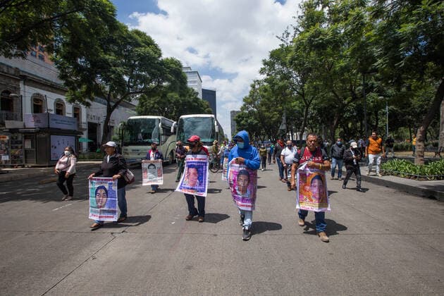 September 20, 2022, Mexico City, CDMX, Mexico: Students from the Isidro Burgos teacherÃ‚Â s rural school in Ayotzinapa, as well as mothers and fathers of the 43 missing youths, called for a protest in front of the Ministry of Foreign Affairs to demand to speed up the process for the extradition of Tomas Zeron de Lucio, former head of the Criminal Investigation Agency (AIC by its acronym in Spanish), who is in Israel. Zeron de Lucio is accused of torture and forced disappearance in connection with the case Mexico City Mexico - ZUMAl178 20220920_znp_l178_014 Copyright: xCristianxLeyvax