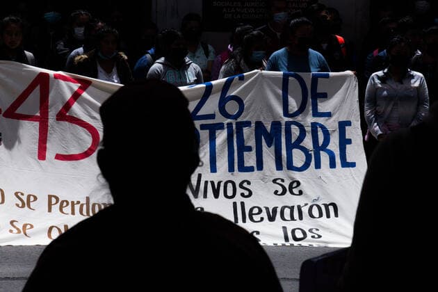 September 20, 2022, Mexico City, CDMX, Mexico: Students from the Isidro Burgos teacherÃ‚Â s rural school in Ayotzinapa, as well as mothers and fathers of the 43 missing youths, called for a protest in front of the Ministry of Foreign Affairs to demand to speed up the process for the extradition of Tomas Zeron de Lucio, former head of the Criminal Investigation Agency (AIC by its acronym in Spanish), who is in Israel. Zeron de Lucio is accused of torture and forced disappearance in connection with the case Mexico City Mexico - ZUMAl178 20220920_znp_l178_019 Copyright: xCristianxLeyvax