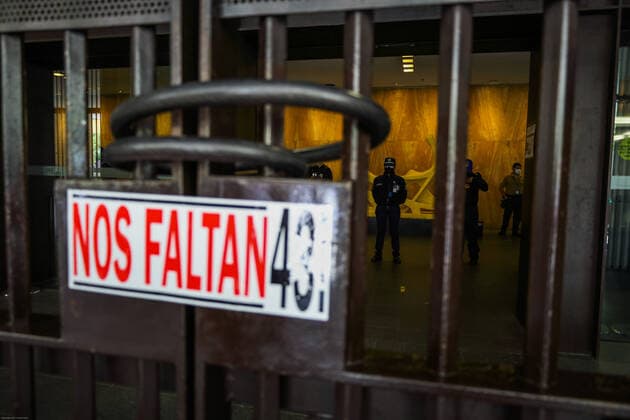 September 20, 2022, Mexico City, CDMX, Mexico: Students from the Isidro Burgos teacherÃ‚Â s rural school in Ayotzinapa, as well as mothers and fathers of the 43 missing youths, called for a protest in front of the Ministry of Foreign Affairs to demand to speed up the process for the extradition of Tomas Zeron de Lucio, former head of the Criminal Investigation Agency (AIC by its acronym in Spanish), who is in Israel. Zeron de Lucio is accused of torture and forced disappearance in connection with the case Mexico City Mexico - ZUMAl178 20220920_znp_l178_020 Copyright: xCristianxLeyvax