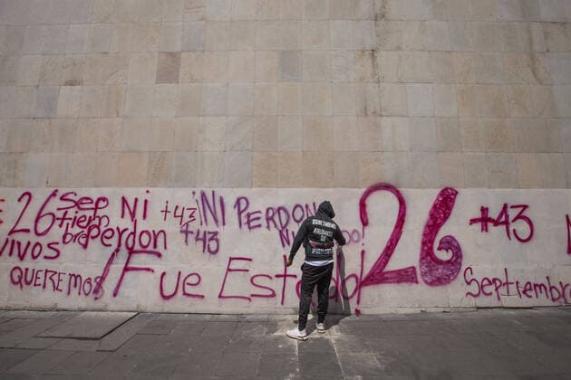 September 20, 2022, Mexico City, CDMX, Mexico: Students from the Isidro Burgos teacherÃ‚Â s rural school in Ayotzinapa, as well as mothers and fathers of the 43 missing youths, called for a protest in front of the Ministry of Foreign Affairs to demand to speed up the process for the extradition of Tomas Zeron de Lucio, former head of the Criminal Investigation Agency (AIC by its acronym in Spanish), who is in Israel. Zeron de Lucio is accused of torture and forced disappearance in connection with the case Mexico City Mexico - ZUMAl178 20220920_znp_l178_036 Copyright: xCristianxLeyvax