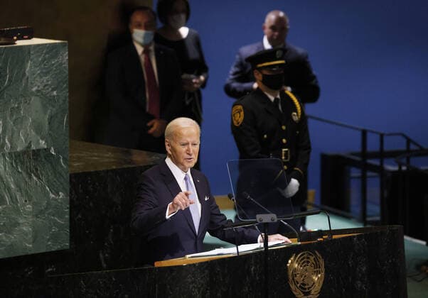 News Themen der Woche KW38 News Bilder des Tages President Joe Biden speaks at the 77th UN General Assembly session General Debate in UN General Assembly Hall at the United Nations Headquarters in New York City on Wednesday, September 21, 2022.  NYP20220921834 JOHNxANGELILLO