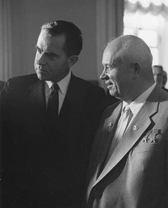 RECORD DATE NOT STATED Vice President Richard M. Nixon and Communist Party leader Nikita Khrushchev shown together, during the Vice President s visit to the Soviet Union in 1959. Moscow, July 1959. 1063_05_Nixon_and_Khrushchev