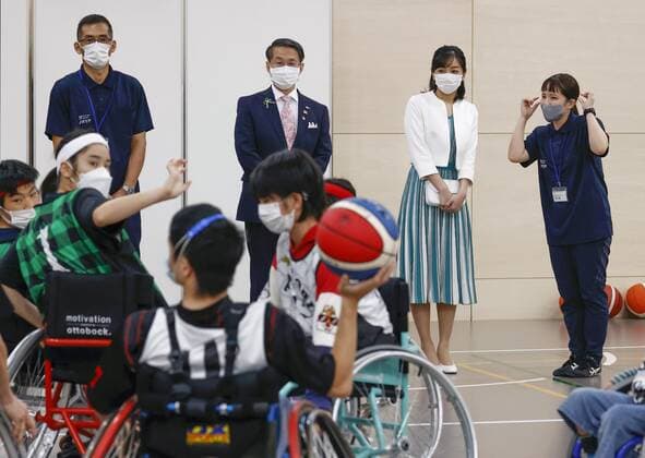 Princess Kako in Tottori Japanese Princess Kako (2nd from R) watches a wheelchair basketball game at a sports facility for the disabled in the western Japan city of Tottori on Sept. 24, 2022.  A14AA0001339554P