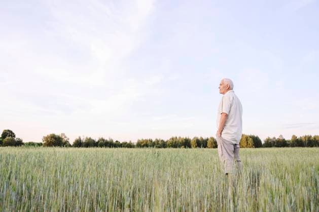 IMAGO Creative: Gesundheit, Stille Farmer with hands in pockets standing on cornfield model released, Symbolfoto, EYAF02042