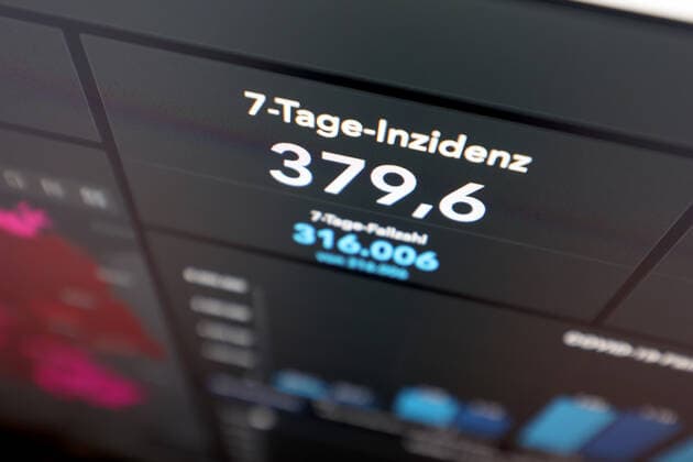 Dashboard des RKI, die 7-Tage-Inzidenz liegt nun bei 379,6 7-Tage-Inzidenz, Dashboard des RKI auf einem Monitor am 28.09.2022 in Siegen Deutschland.