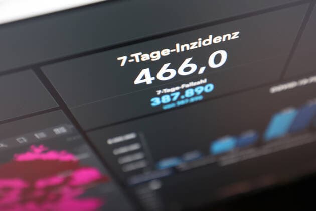 Dashboard des RKI, die 7-Tage-Inzidenz liegt nun bei 466,0 7-Tage-Inzidenz, Dashboard des RKI auf einem Monitor am 30.09.2022 in Siegen Deutschland.