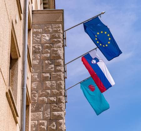 Nova Gorica Government Flags A picture of the flags on the facade of a government building in Nova Gorica, Slovenia. Copyright: xZoonar.com BrunoxCoelhox zoonar_18727313