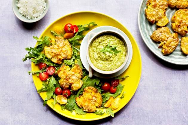 Smashed Potatoes with Roasted Poblano Pesto Copyright: xStephaniexR.xMcKinniex SMC150520-1