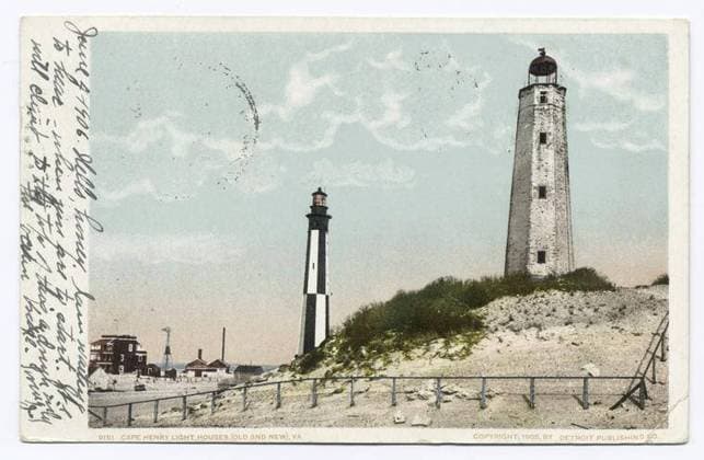 Light Houses, Old and New, Cape Henry, Va. still image. Postcards. 1898 - 1931. The Miriam and Ira D. Wallach Division of Art, Prints and Photographs: Photography Collection. Lighthouses , Virginia , Virginia Beach, Cape Henry (Virginia Beach, Va.) Copyright: xpiemagsx nyplsipiepostcard28092022-3402 !ACHTUNG AUFNAHMEDATUM GESCHÄTZT!
