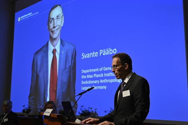 Bilder des Jahres 2022, News 10 Oktober News Themen der Woche KW40 News Bilder des Tages STOCKHOLM 2022-10-03 Thomas Perlmann, sekreterare för Nobelförsamlingen och Nobelkommittén tillkännager vinnarna av 2022 ars Nobelpris i fysiologi eller medicin under en presskonferens pa Karolinska Institutet i Stockholm, Sverige, den 3 oktober 2022. 2022 ars Nobelpris i fysiologi och medicin har tilldelats svenske Svante Pääbo. Stockholm Sweden x10060x *** STOCKHOLM 2022 10 03 Thomas Perlmann, Secretary of the Nobel Assembly and Nobel Committee announces the winners of the 2022 Nobel Prize in Physiology or Medicine during a press conference at the Karolinska Institutet in Stockholm, Sweden, on October 3, 2022 The 2022 Nobel Prize in Physiology or Medicine has been awarded to Swedish Svante Pääbo Stockholm Sweden x10060x,  Copyright: xHenrikxMontgomery TTx NOBELPRIS 2022 MEDICIN